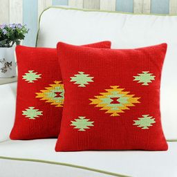 Saral Home Red Set of 2 Patterned 18" x 18" Square Cushion Covers-22