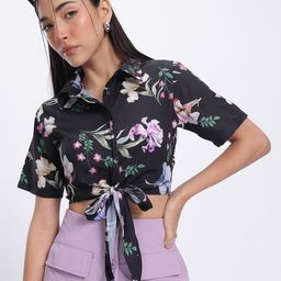 glitchez Midnight Blooms Floral Print Shirt Style Top-picture-1