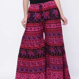 SOUNDARYA Women Pink & Black Printed Flared Palazzos-image-46