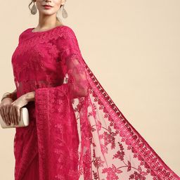 VAIRAGEE Floral Embroidered Net Saree-image-73