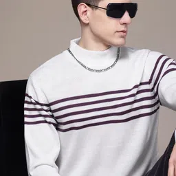 The Roadster Lifestyle Co. Striped  Pure Acrylic Pullover-image-48