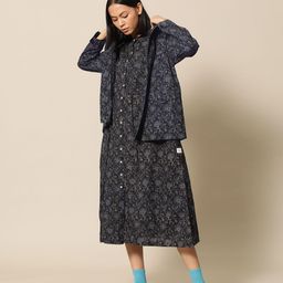 BOWER Women Navy Blue Floral Print Cotton Relaxed Field Jacket-28