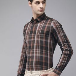 Van Heusen Men Slim Fit Tartan Checks Pure Cotton Formal Shirt-image-47