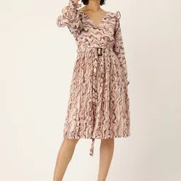 Antheaa Pink & Brown Chiffon A-Line Dress-image-8