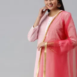 flaher Women Pink Gotta Patti Net Dupatta-48