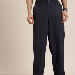 HERE&NOW Men Textured Wide Leg Straight Fit Trousers-image-17