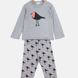 FUNKRAFTS Kids Grey Melange & Black Printed Night Suit-52