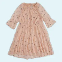Pantaloons Junior Peach Cotton Floral Print Dress-picture-37