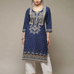 Rangriti Blue Printed Straight Kurta-37