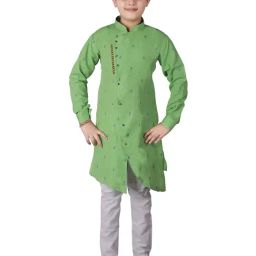 Pro-Ethic Style Developer Kids Green & White Printed Full Sleeves Kurta with Pyjamas-picture-9