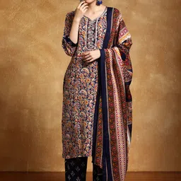 Varanga Floral Printed V-Neck Straight Kurta With Trousers And Dupatta-43