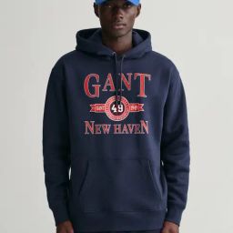 GANT Navy Comfort Fit Printed Hooded Sweatshirt-47