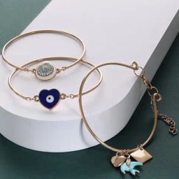 Zaveri Pearls Set of 3 Blue & White Enamel Contemporary Evil Eye Stack Bracelets-ZPFK14634-48