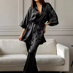 Bella Babe by SK Women Chic Wrap Set in Satin Night suit-picture-49