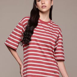 Roadster Striped Relaxed Fit Drop-Shoulder Sleeves T-shirt-37