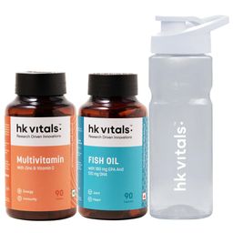 HealthKart HK Vitals Multivitamin & Fish Oil 90 caps & Shaker Combo-6