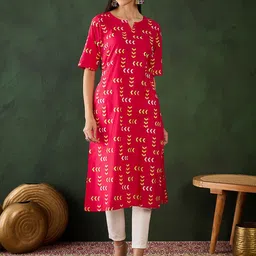 Sangria Geometric Printed Pure Cotton Straight Kurta-image-30