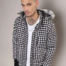 Campus Sutra Black & White Regular Fit Check Hooded Jacket-image-69