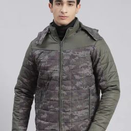 Monte Carlo Olive & Grey Regular Fit Printed Hooded Jacket-picture-19