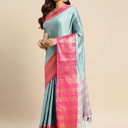 KALINI Blue Silk Cotton Woven Design Sarees-picture-13