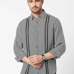 Blamblack Black & Grey Comfort Fit Printed Shirt-image-3