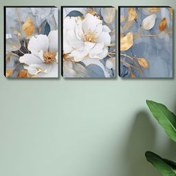Livin'luxe White & Gold-Toned 3 Pieces Floral Printed Wall Arts-picture-25