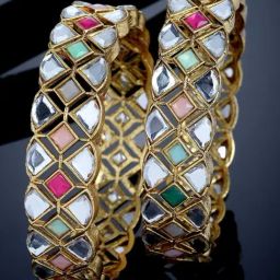 Karatcart Gold-Plated Multicolor Kundan Bangles for Women - Set of 2-26