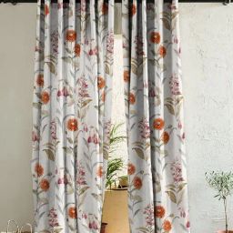 SPACES DRAPE STORY Elegent Floral Grey & Rust Polyester 9 ft Long Door Curtains - Set of 2-image-15