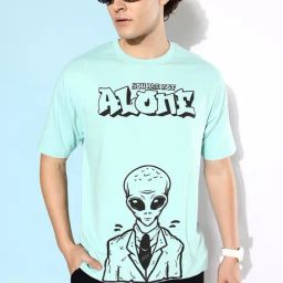 Difference of Opinion Turquoise Loose Fit Graphic Print Cotton Oversized Crew T-Shirt-image-88