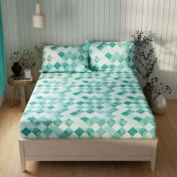 BIANCA Lopez Teal Batik Cotton 120 TC Kopa Extra Smooth Double Size Bed Sheet With Pillow covers-picture-19
