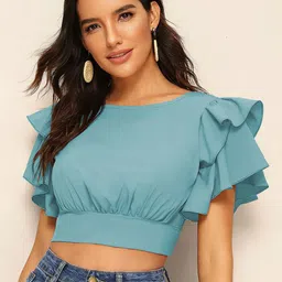 CORSICA Flutter Sleeve Blouson Crop Top-11