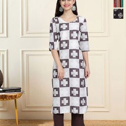 HERE&NOW Selection Of 3 Geometric Printed Round Neck Straight Kurtas-image-83