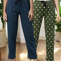 Kryptic Green & Teal Cotton Relaxed Fit Printed Lounge Pants - Pack of 2-image-33