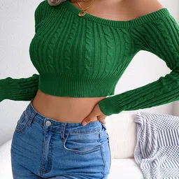 HERE&NOW Women Cable Knit Crop Pullover-picture-57