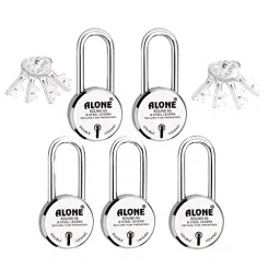ALONE LOCKS Round 65 mm Alloy Steel Chrome 8 Same Keys Double Locking Padlock (Pack of 5)-1