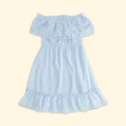 Pantaloons Junior Aqua Blue Cotton Self Pattern Dress-picture-15