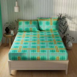 BIANCA Lopez Sea Green Cotton 120 TC Kopa Extra Smooth Double Size Bed Sheet With Pillow covers-image-53