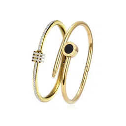 MEENAZ Set Of 2 Gold-Plated AD Studded Stainless Steel Anti Tarnish Kada Bracelet-16