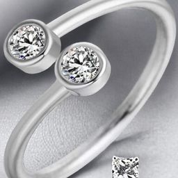 Okos Rhodium-Plated Cubic Zirconia-Studded Dual Solitaire Adjustable Finger Ring-image-38