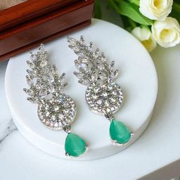 The Pari Rhodium-Plated American Diamond Studded Teardrop Shaped Drop Earrings-image-77