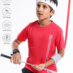 Pine Active Polyester Half Sleeves Numeric Print T Shirt - Red-0