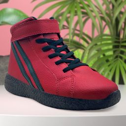 KazarMax Unisex Stripes Ankle Length Velcro Closure Shoes - Red With Black-image-92