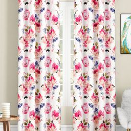 SEJ by Nisha Gupta Floral Eyelet Long Door Curtains Pack of 2 - White Red-image-28