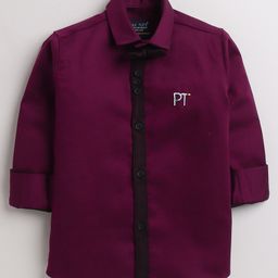 Polka Tots Full Sleeve Party Wear Reverse Collar Placket With Bow T-Shirt - Maroon-picture-26