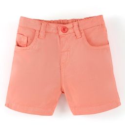 Babyhug Cotton Mid Thigh Length Solid Shorts With Stretch- Coral-image-35