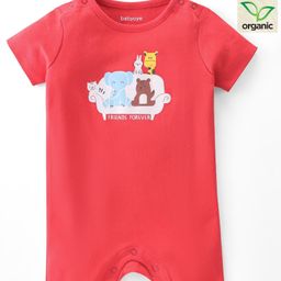 Babyoye 100% Organic Cotton With Eco Jiva Finish Half Sleeves Romper Animals Print - Red-image-40