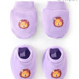 Babyoye Eco Conscious 100% Cotton Mittens & Booties Lion Print - Purple-image-60