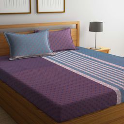 Arrabi Blue Geometric Handwoven Cotton King Size Bedsheet with 2 Pillow Covers ARBS 1773-Blue-image-32