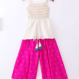 Twisha Sleeveless Yoke Embroidered Designer Top & Self Designed Palazzo - Off White & Pink-picture-22