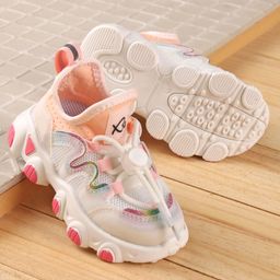 Babyoye Lace Up Sneakers with Glitter - Pink & White-image-75